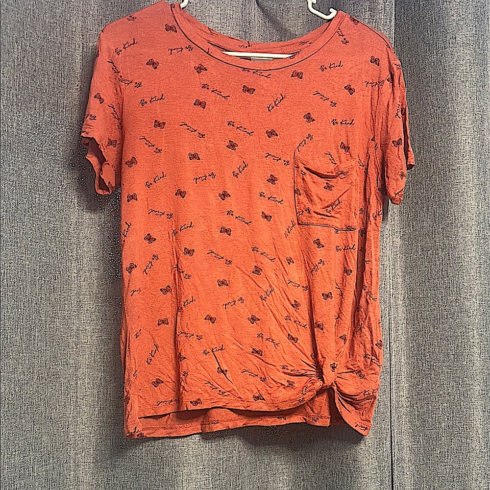 Belle Du Jour Orange Short Sleeve Tie Front T-Shirt